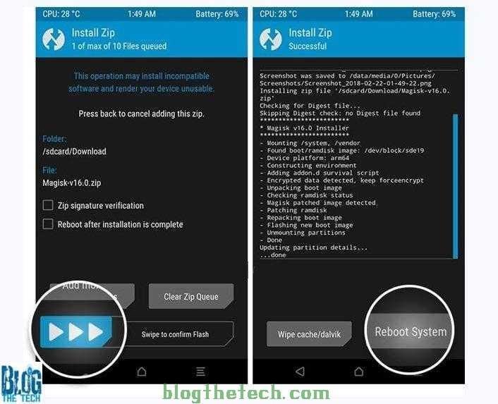 Select Magisk V16.0 zip file and Flash in custom recovery
