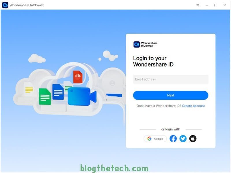 Login to your Wondershare InClowdz ID
