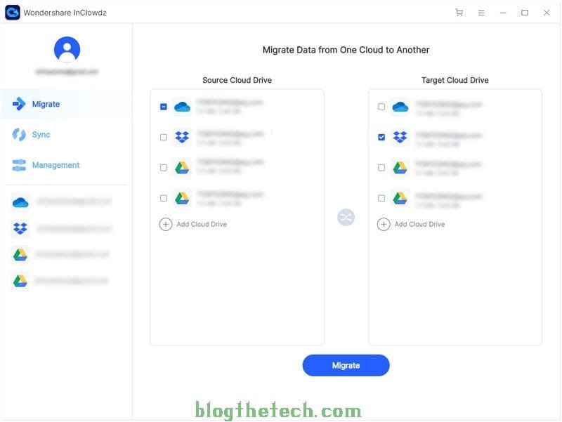 Wondershare InClowdz Migrate Data from One Cloud to another