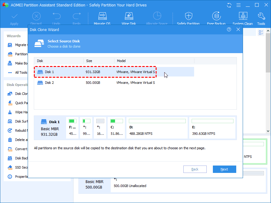 Select the disk on AOMEI Partition Assistant