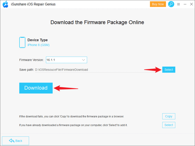 Download the firmware package on iSunshare iOS Repair Genius