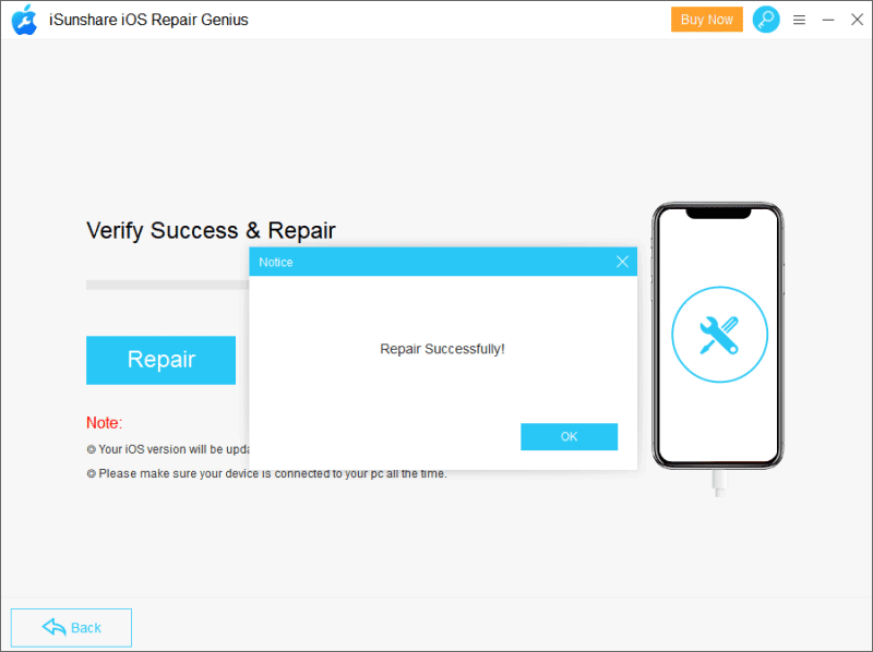 Repair successful on iSunshare iOS Repair Genius