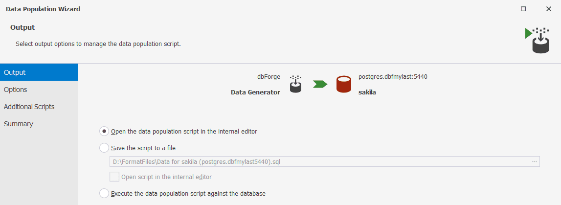 open the data population script in the internal editor creating-realistic-test-data-in-postgresql-data-generator:open-the-data-population-script-in-the-internal-editor