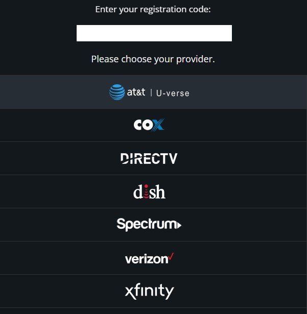 Tennis Channel activation page