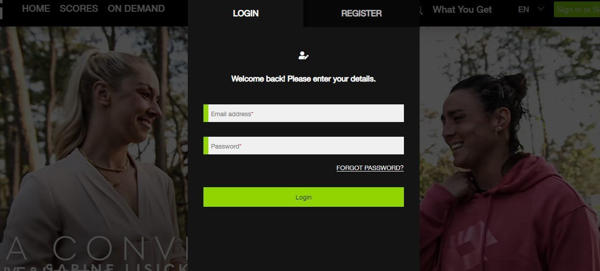 Tennis Channel sign in create account page